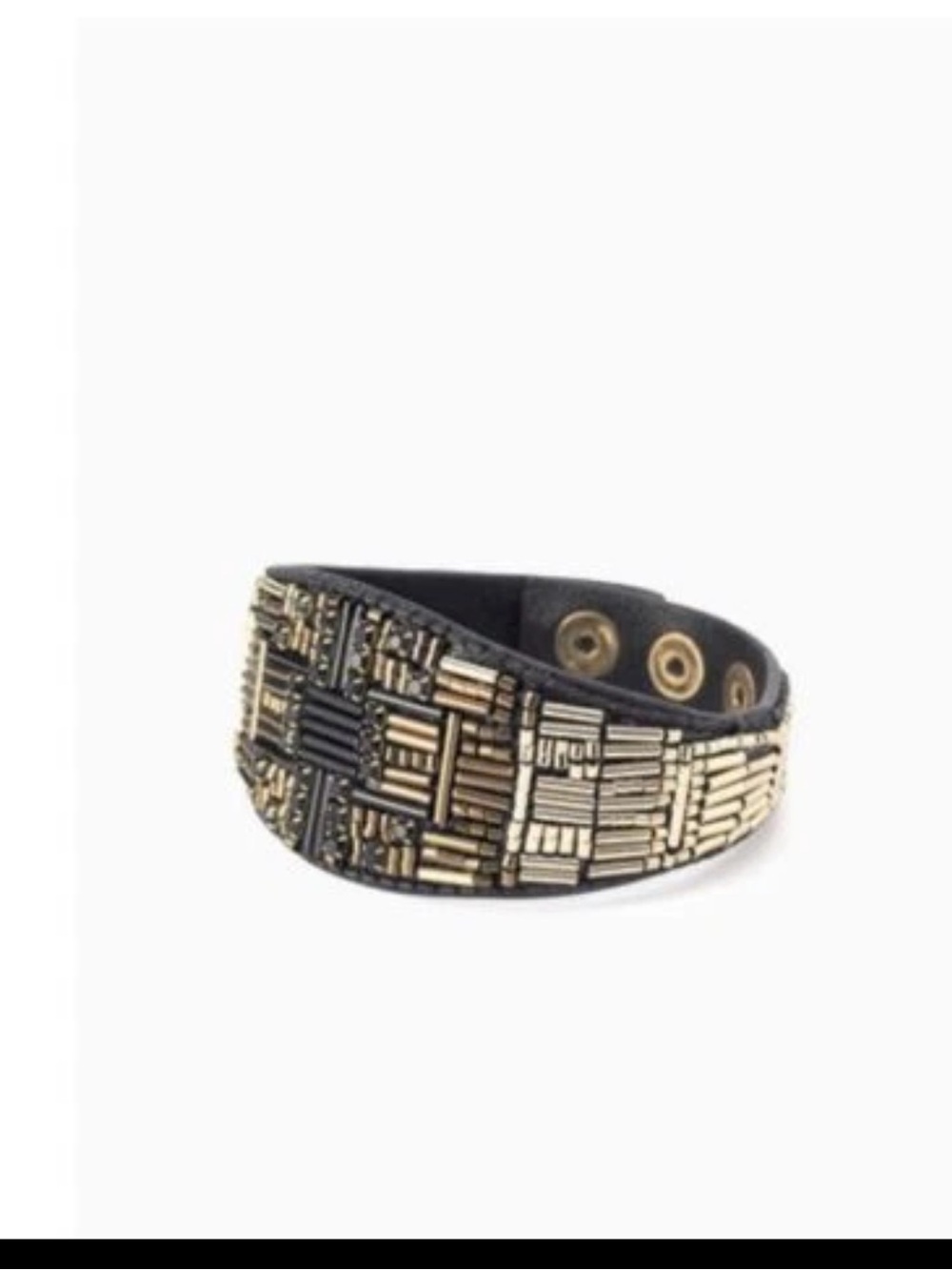 Stella & Dot Jasper Cuff Bracelet with Black Leather and Ombre Metallic Beads